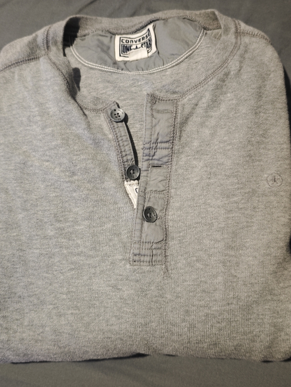 Converse One Star Men's Quarter-Button Long- Sleeve Sweatshirt Gray Size XL